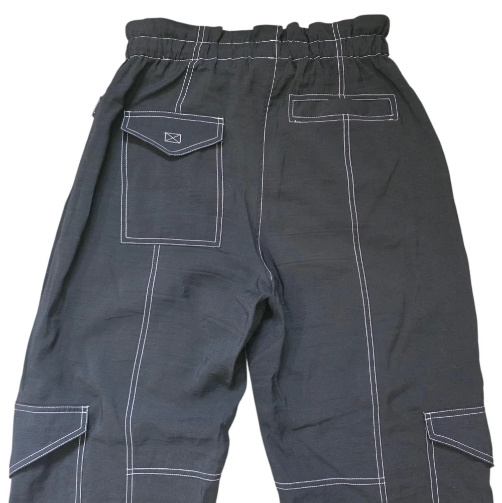 GANNI Wide Leg Cargo Pants Black with White Stitching Size 38 - Picture 7 of 11